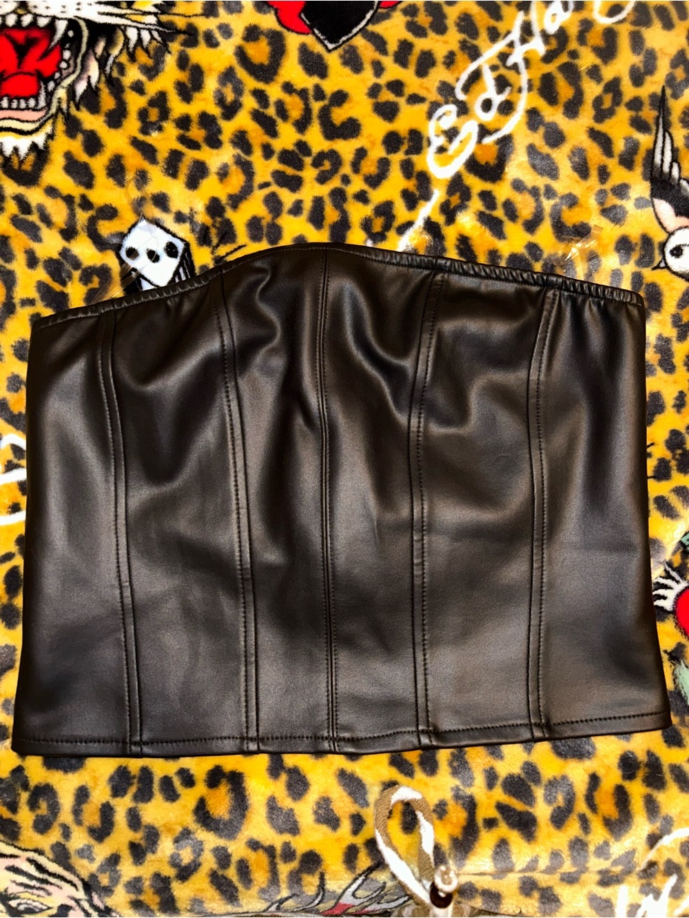Black Faux Leather Strapless Crop Top